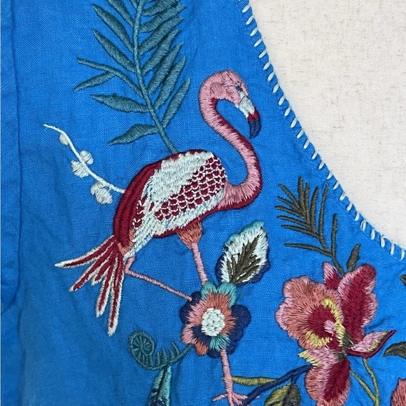 Johnny Was Nohea Linen Drape Tunic Dress Size Small Flamingo Pineapple Floral - Picture 6 of 11